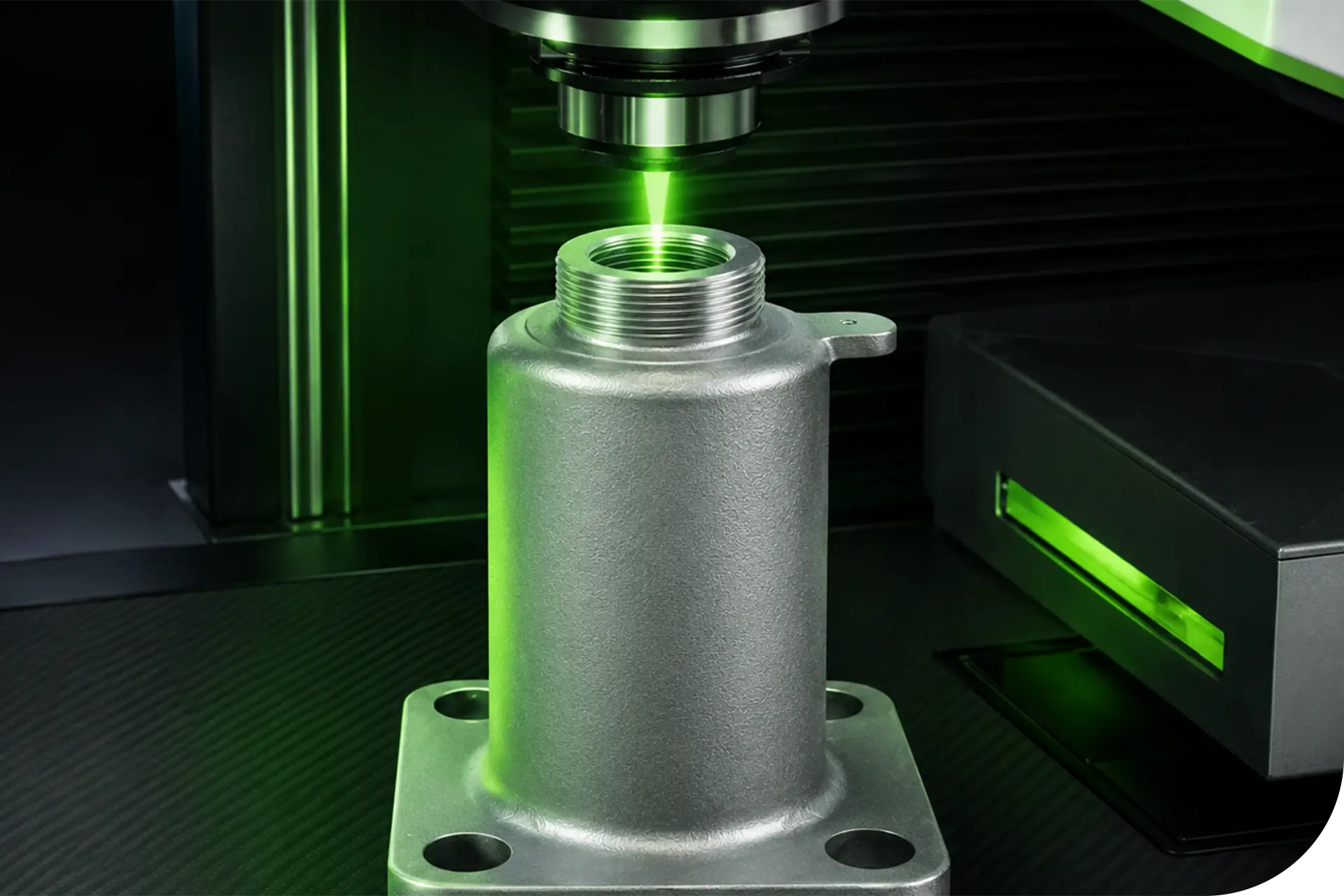 Controllo ottico su componente metallico filettato.