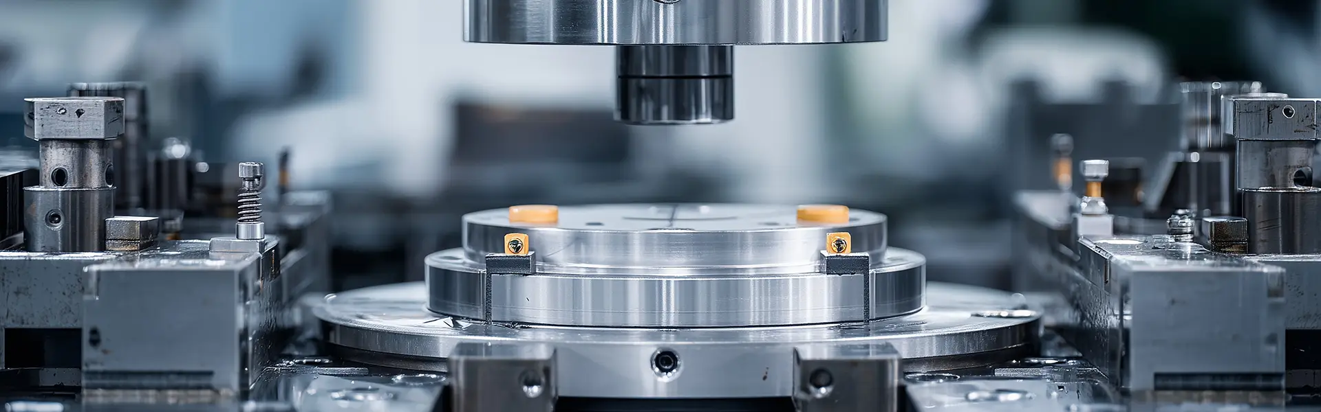Dettaglio di macchina industriale per lavorazioni meccaniche e produzione di componenti metallici a disegno.